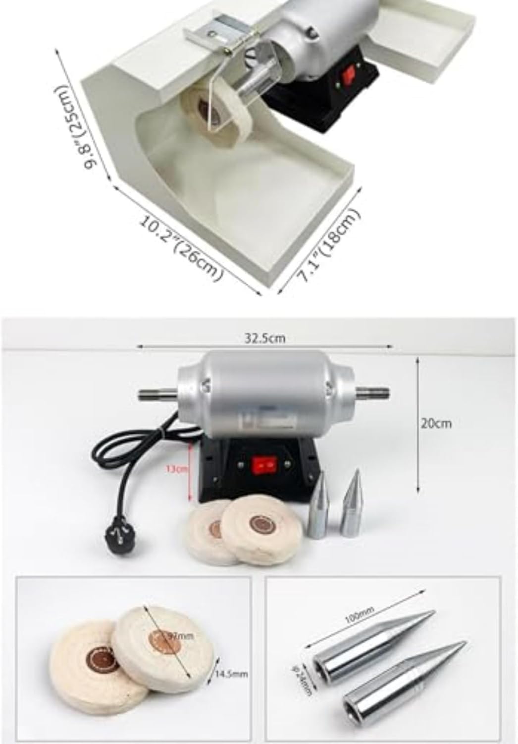 550W Dual Head Dental Lab Bench Buffer Polisher, Table Buffing Grinder, Electric Jewelry Polisher with 2 Cloth Wheels and Glass Baffles,3000RPM, for Jewelry and Dentistry Polishing