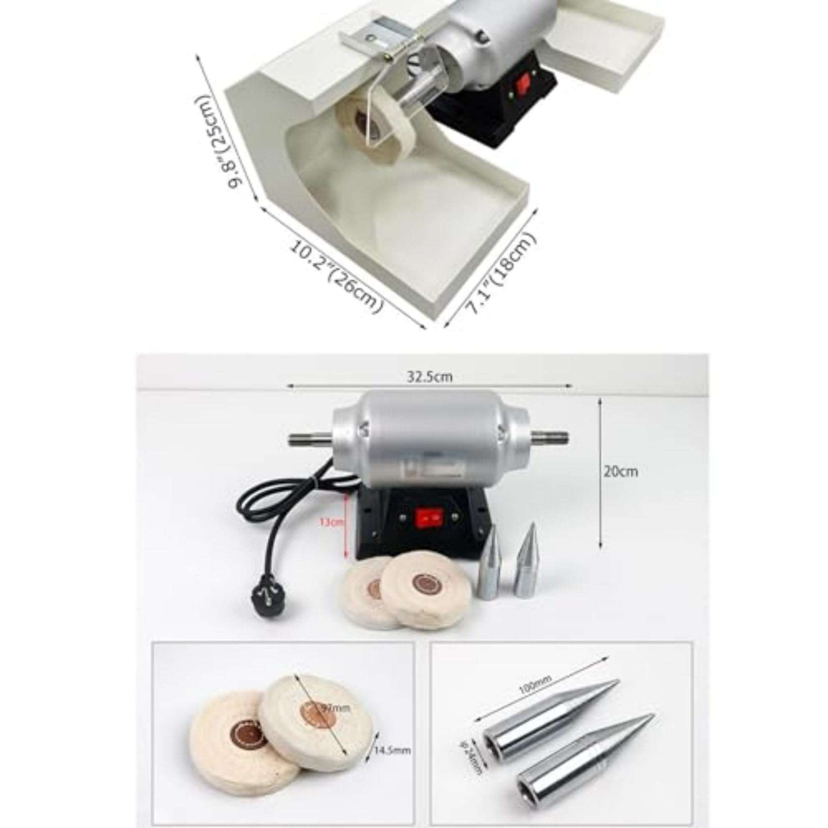 Lucidatrice Da Banco Per Laboratorio Odontotecnico A Doppia Testa Da 550 W, Smerigliatrice Da Tavolo, Lucidatrice Elettrica Per Gioielli Con 2 Ruote In Tessuto E Deflettori In Vetro, 3000 Giri/Min