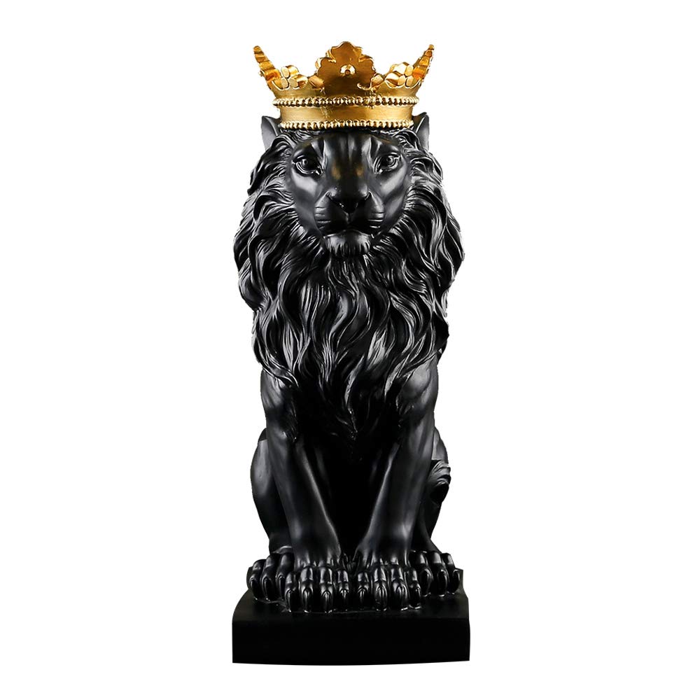 CTRLZS Abstract Crown Lion Statue Home Bar Male Lion Faith Resin Sculpture Crafts Animal Art Decor Ornaments - Black