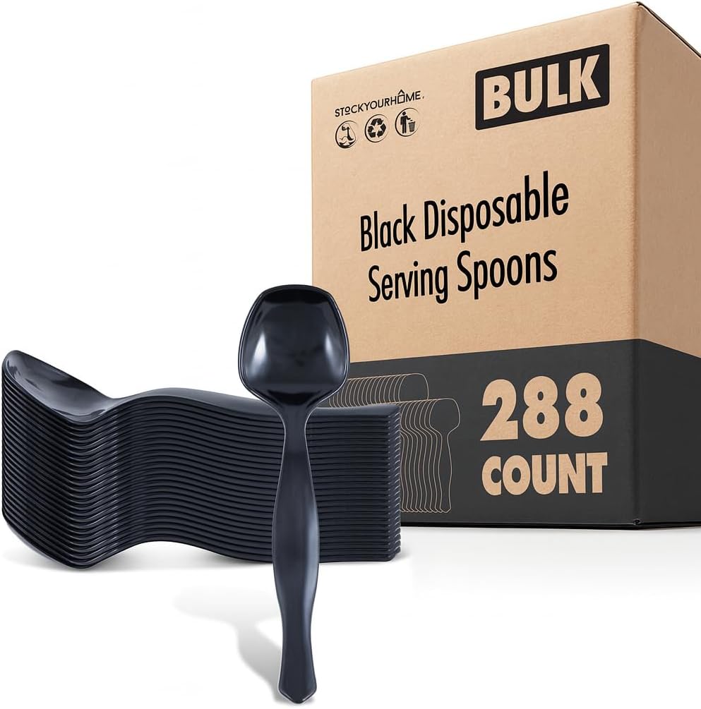 288 Count Disposable Serving Spoons Black Plastic Utensils for Catering Weddings Holiday Parties Buffet and More Stock Your Home