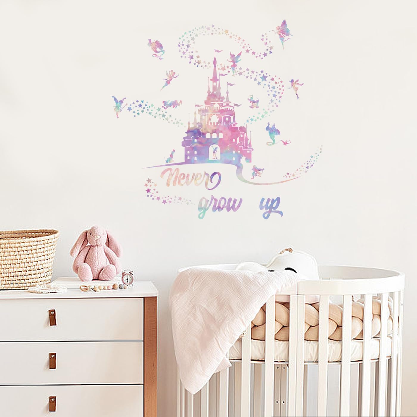 Runtoo Autocollant Mural Château Princesse - Décoration Chambre Enfant - Vinyle Réutilisable - Style Aquarelle