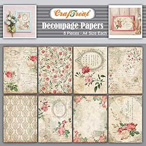 CrafTreat Französische Blumen Decoupage Papier A4 8 Stück