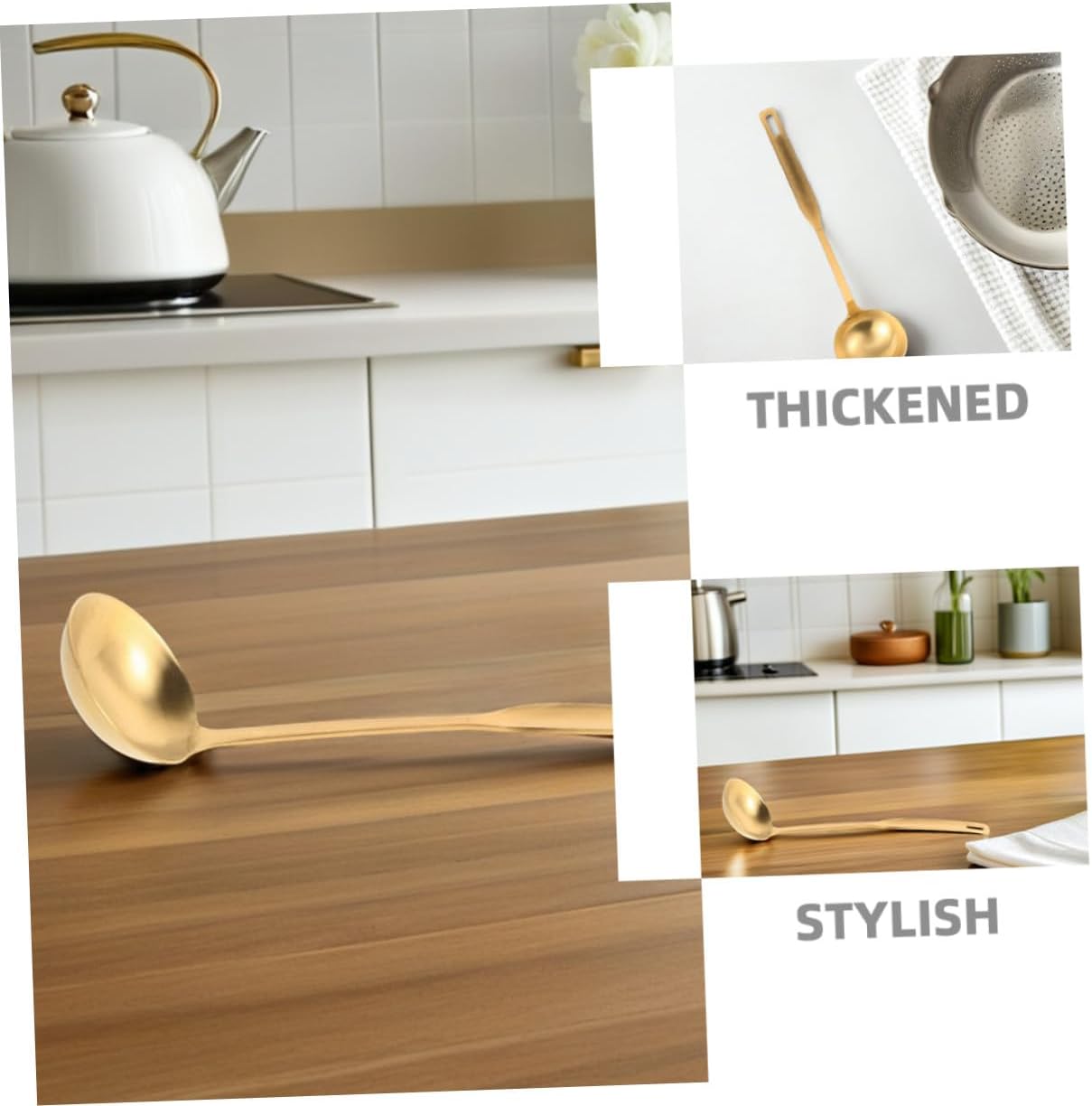2pcs Gold Stainless Steel Soup Ladle, Thickened Reinforced Spoon