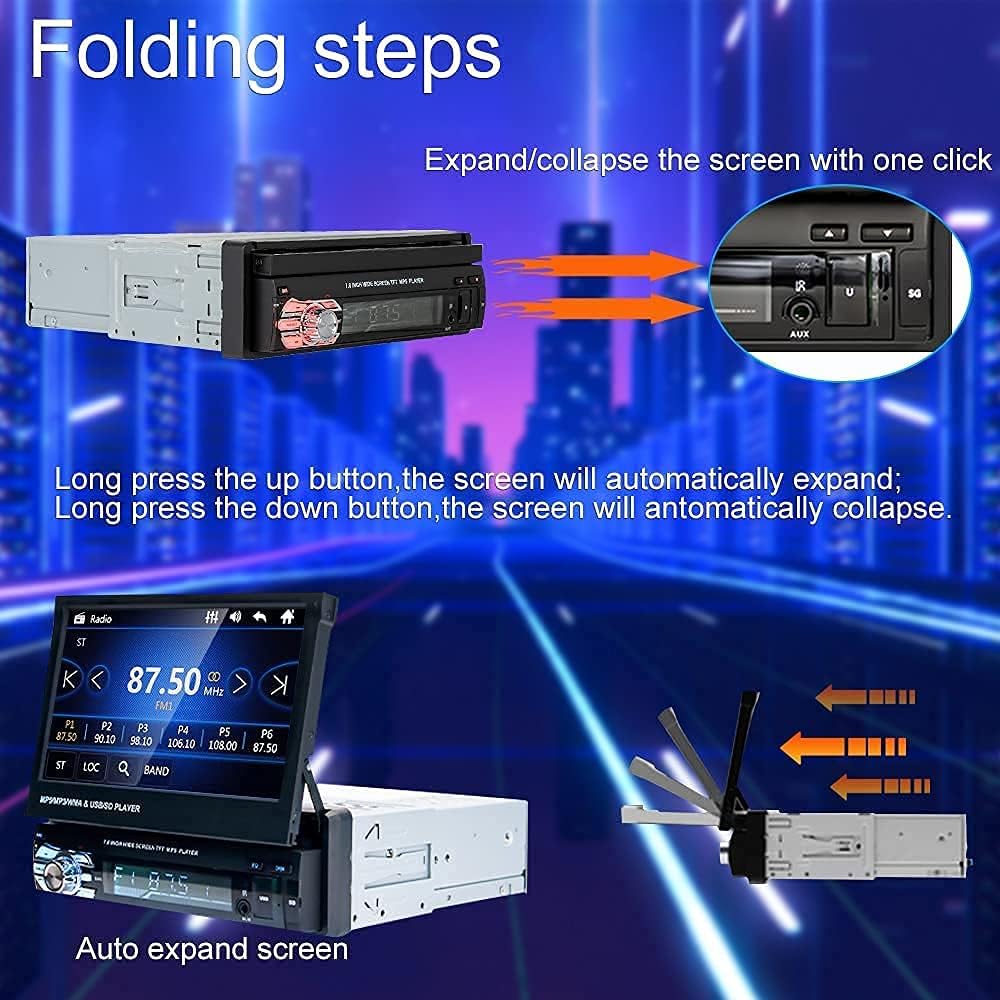 Camecho Car Stereo Bluetooth 7 Inch Flip Out Touch Screen Single Din