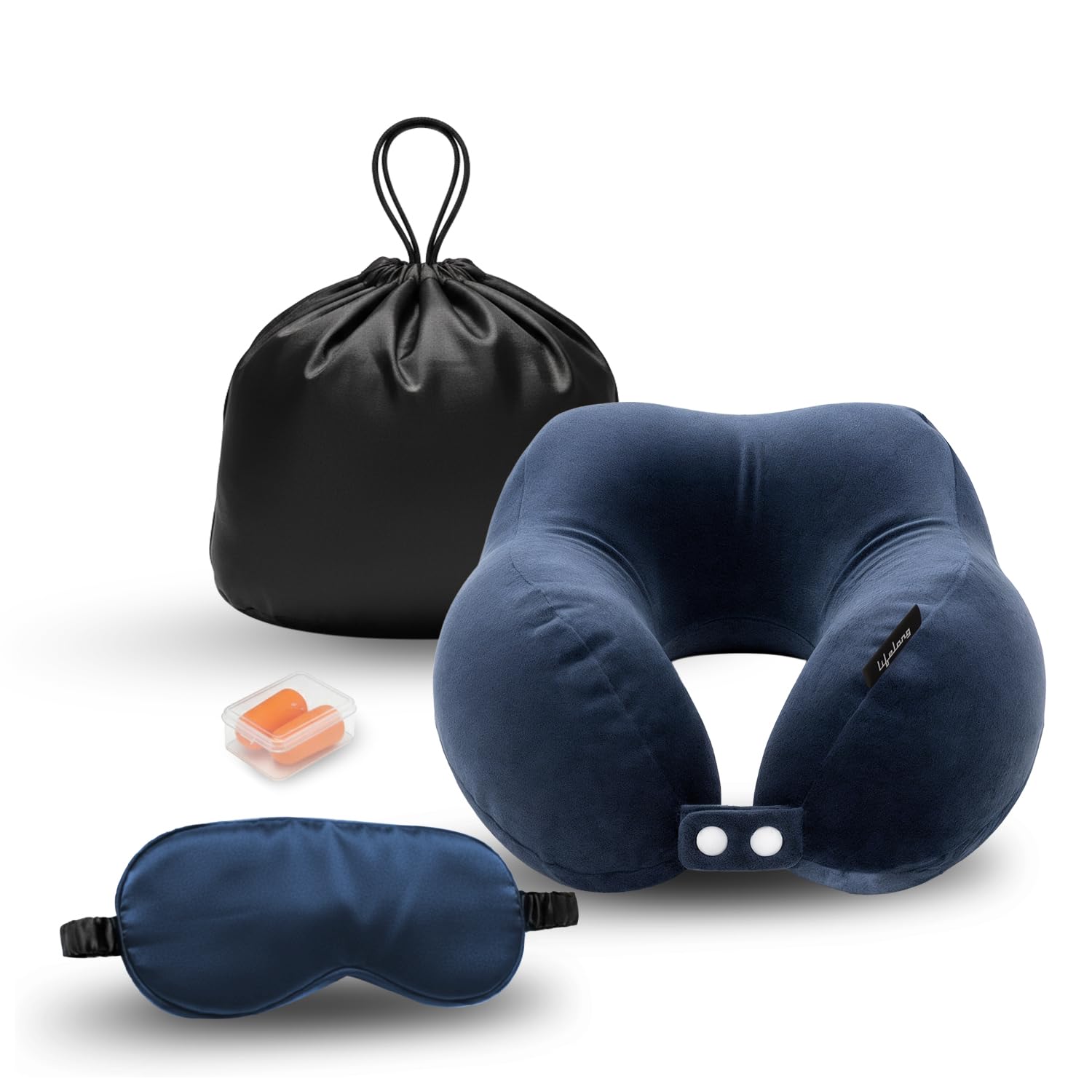 Neck Rest Pillow for Travelling | Memory Foam Pillow for Sleeping in Airplane & Car | Soft & Comfortable Neck Support with Eye Mask, Ear Plugs & Travel Pouch | Ideal for Office & Home (Blue)