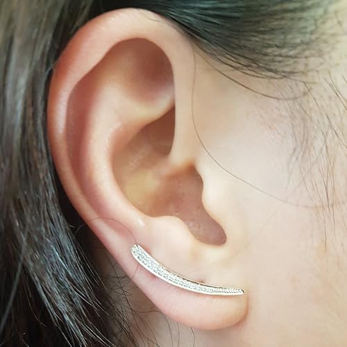 Miniatura 6 de Dazzlingrock Collection 0.15 Cttw 14K oro sólido corte redondo diamante blanco pendientes trepadores para mujer