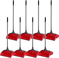 Weewooday 8-Pack Heavy Duty Upright Lobby Dustpans with 37" Long Handle & Silicone Lip - Red Commercial Plastic for Restaurants, Garages, Outdoors