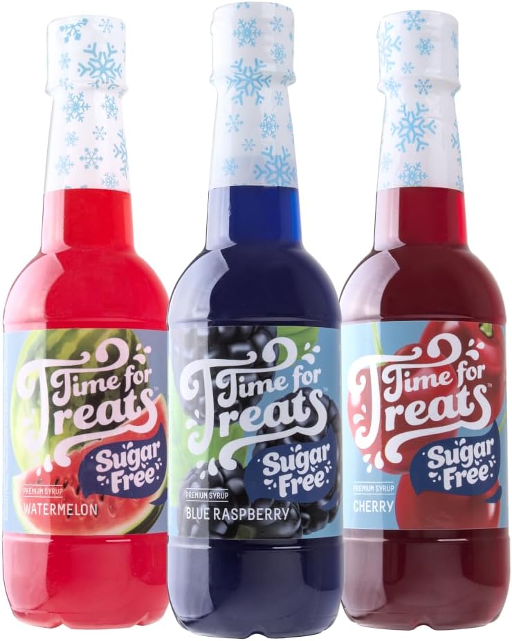 3-Pack Sugar Free Cherry, Blue Raspberry, Watermelon Syrup 16.9 Fluid Ounce Per Bottle for Snow Cones, Homemade Sodas, Cocktails, Coffee, Baking and More