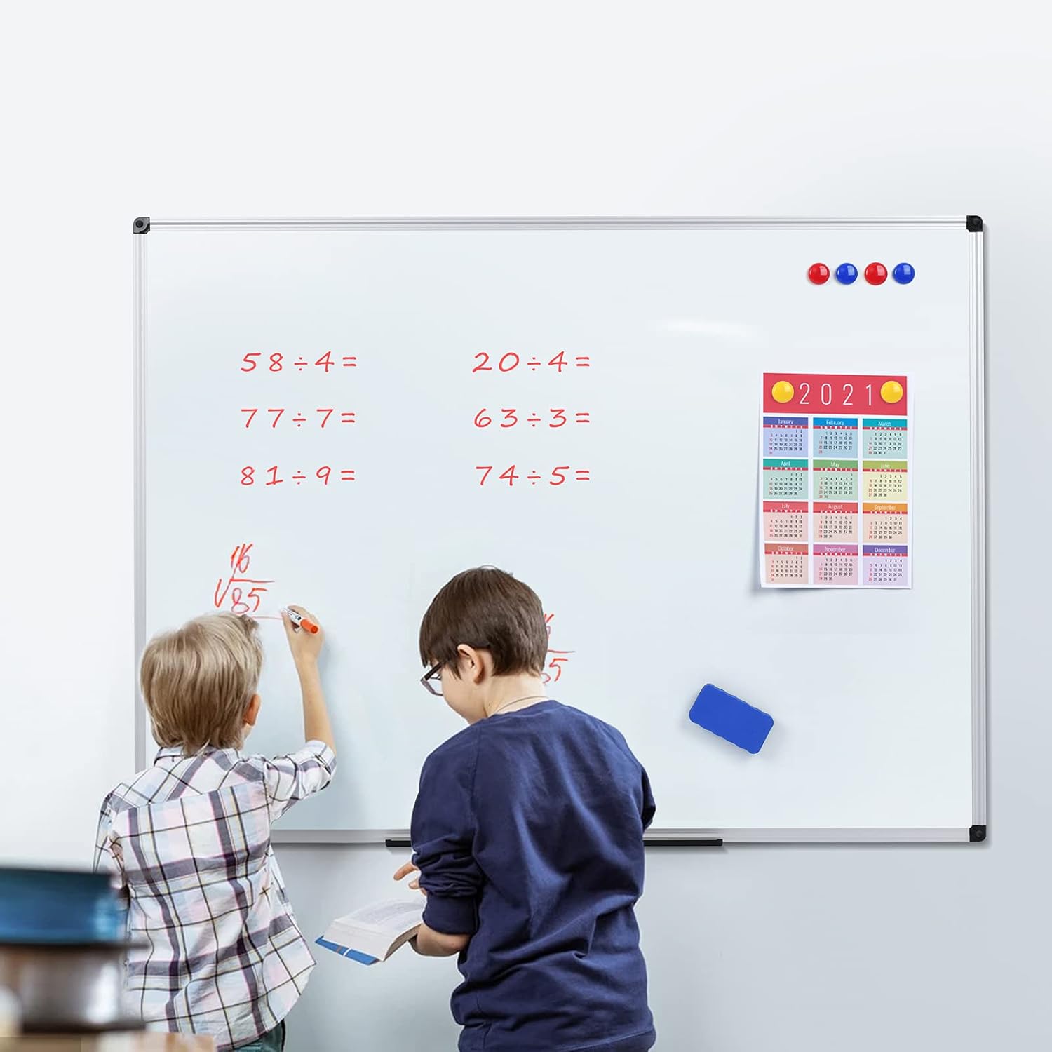 Board2by Magnetic Dry Erase Whiteboard 48 x 36 Inches - 4 x 3 Large White Board for Wall, Silver Aluminum Frame, 1 Magnetic Eraser, 2 Whiteboard Pen, Black Detachable Marker Tray, 6 Magnets for Office : Office Products