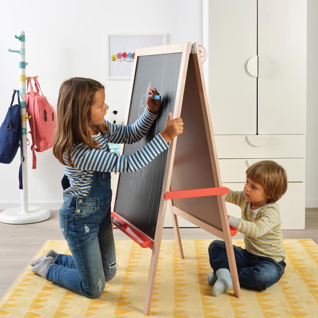 MÅLA Easel, softwood Kids Drawing Easel with Blackboard, Whiteboard, Canvas, Folding, Portable, + Chalk, Mixed Colors, Great Christmas Gifts for Kids
