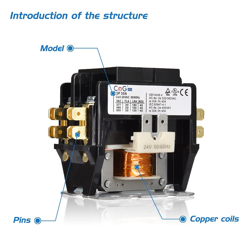 CGele 2 Pole Air Conditioner Contactor 30 Amp 24V Coil,Condenser