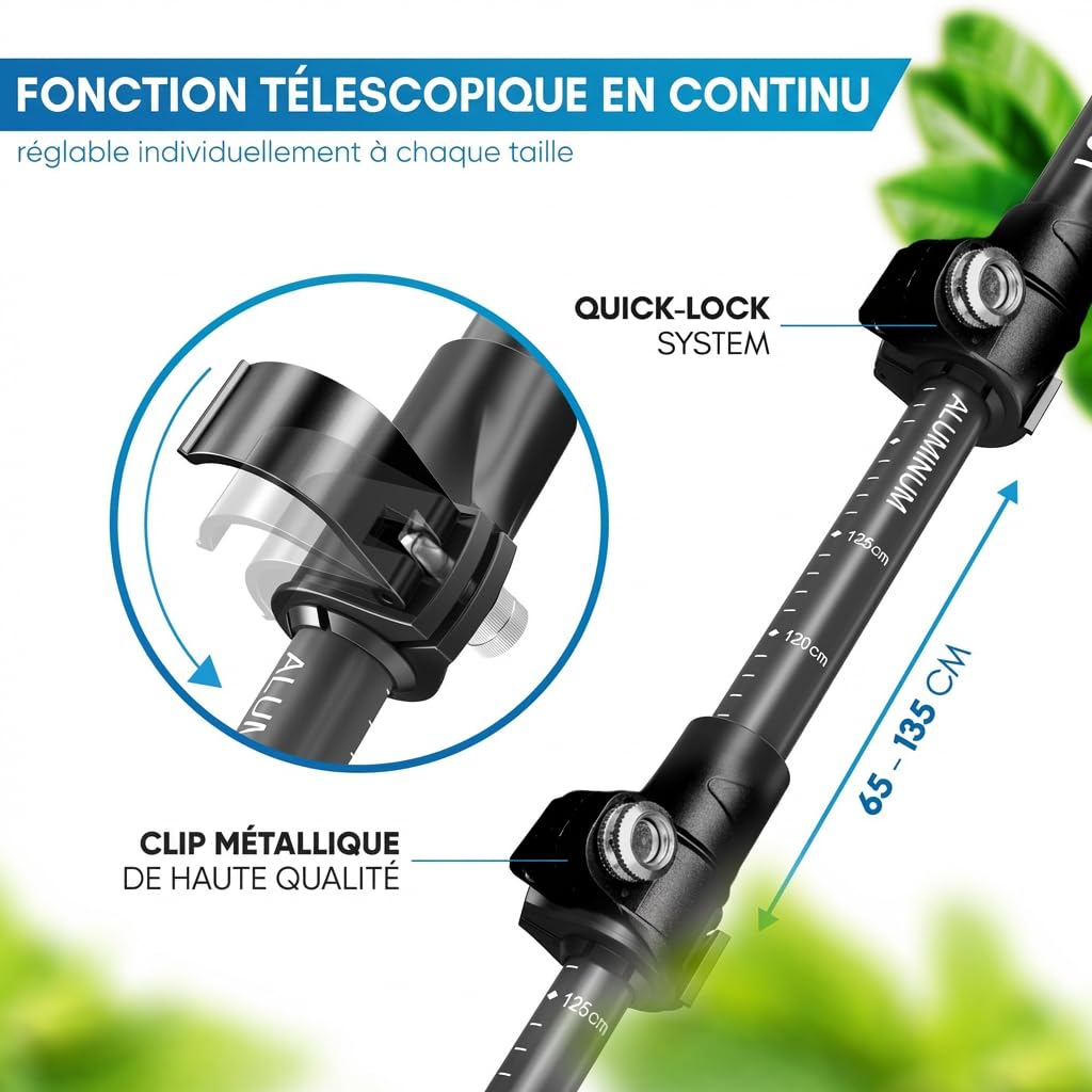 NORDMUT® Bâtons de randonnée télescopiques de qualité supérieure [aluminium et carbone] Bâtons de marche nordique réglables pour homme et femme | Bâtons de trekking ultra légers [avec jeu de tampons en caoutchouc] extensibles avec poignée en liège véritab