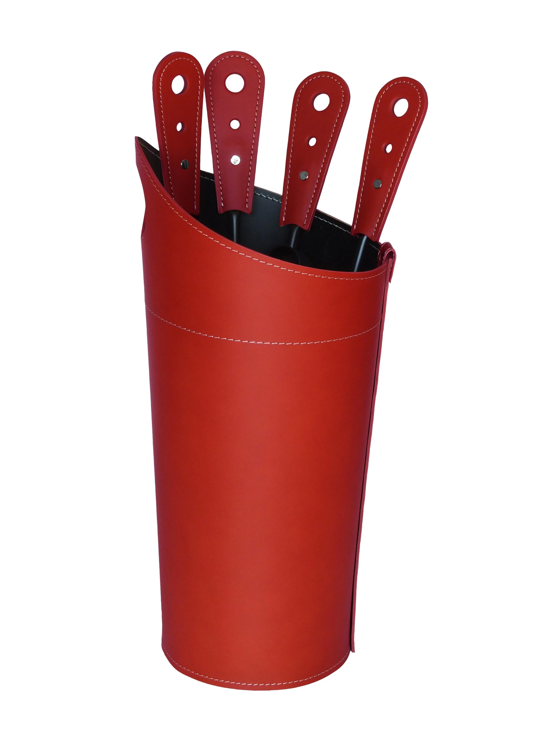 LIMAC Design NICAD: Set da Camino Moderno in Cuoio, composto Borsa portalegna, Sacca Porta-Ferri in cuoio e Set Attrezzi da Camino, Prodotto in Italia. Rosso