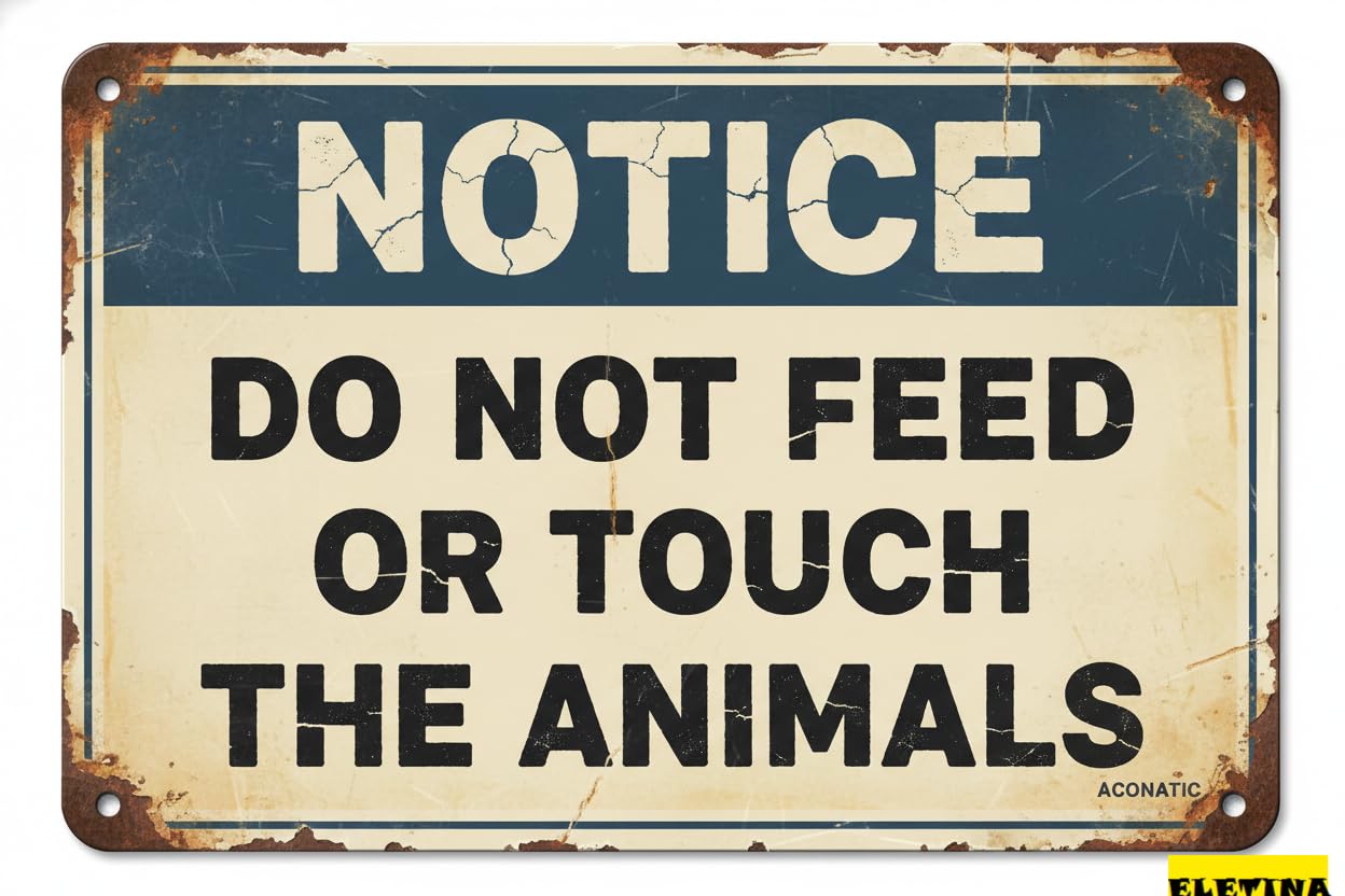 Vintage Metal Tin Sign for Man Cave Notice Safety,warning S, "do Not Feed Or Touch The Animals" 8"x12" Iron Private Property Decorative