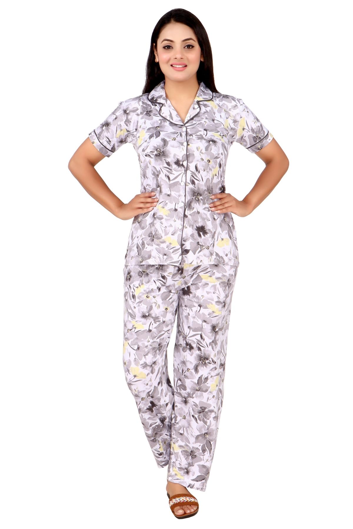 Women Night Suits - Night Dress for Women - Front Open Shirt & Pyjama Set - Nightwear for Women (NS1)-picture-16