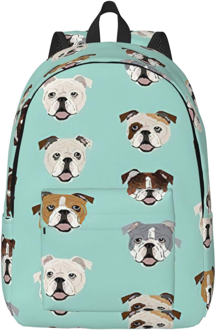 English Bulldog Faces Print Versatile Backpack Travel Backpack, Laptop Holder - Casual Daypack 15 In Laptops