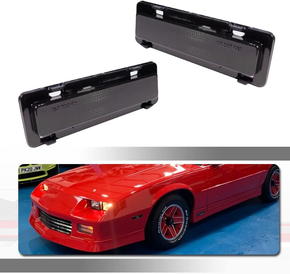 For 1982-1992 Pontiac Firebird,1982-1992 Chevy Camaro Front Bumper side Marker Housings Replacement Smoked Lens