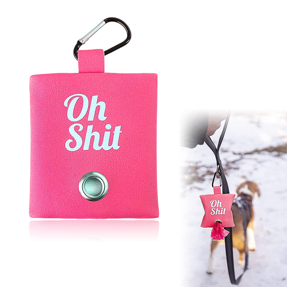 Dispensador de Bolsas para Perros,Dispensador Bolsas de Caca con Gancho,Dispensador de Bolsas de Basura para Mascotas, Contenedor de Bolsas de Basura para Perros con Clip de Metal (Rojo Rosa)