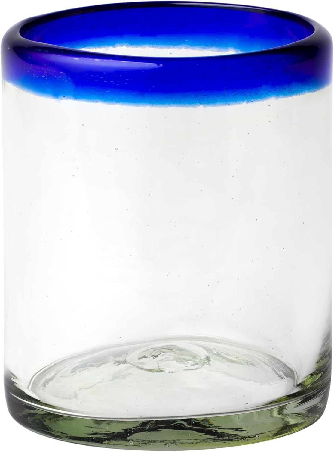 10 Strawberry Street Cobalt Rim Hurricane Handblown Mexican Glass, Set of 6