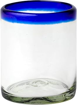 10 Strawberry Street Cobalt Rim DOF Handblown Mexican Glass, Set of 6