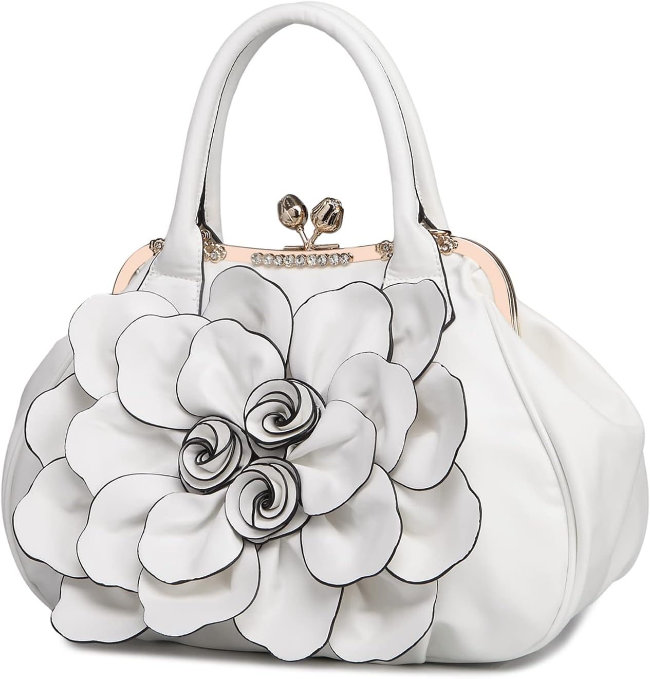 SUNROLAN Women's Handbags 3D Flower Seris Evening Bags PU Leather Rhinestone Crossbody Bag with Detachable Strap | PU Leather, Rhinestone