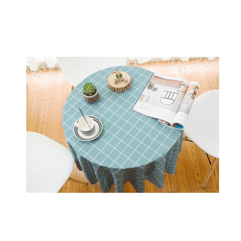 Nappe ronde à carreaux bleue anti-taches pour table à manger de cuisine nette