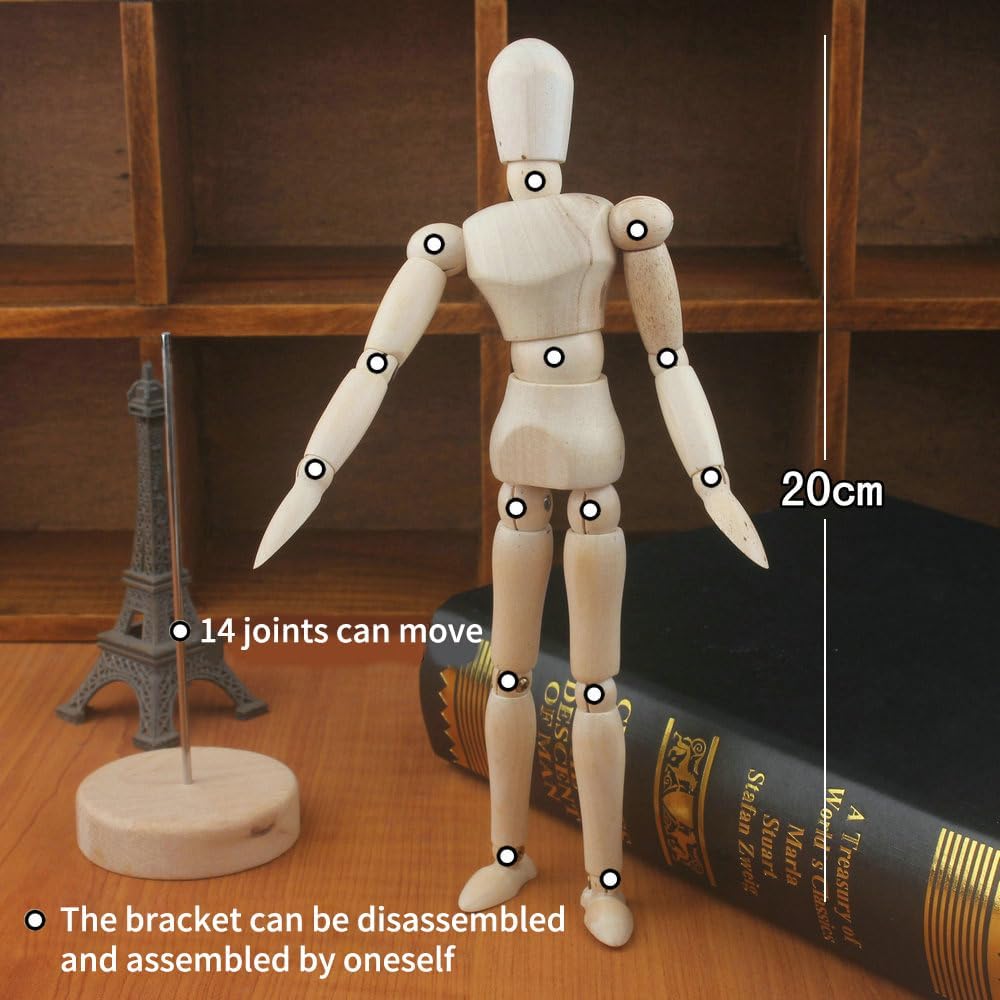 2 Pack Drawing Mannequin,8in Mini Posable Wooden Figurines Dummy,Art Drawing Figure Model Dolls for Home Office Desk Décor Sketching Painting,Body Action Figure Artists Gifts