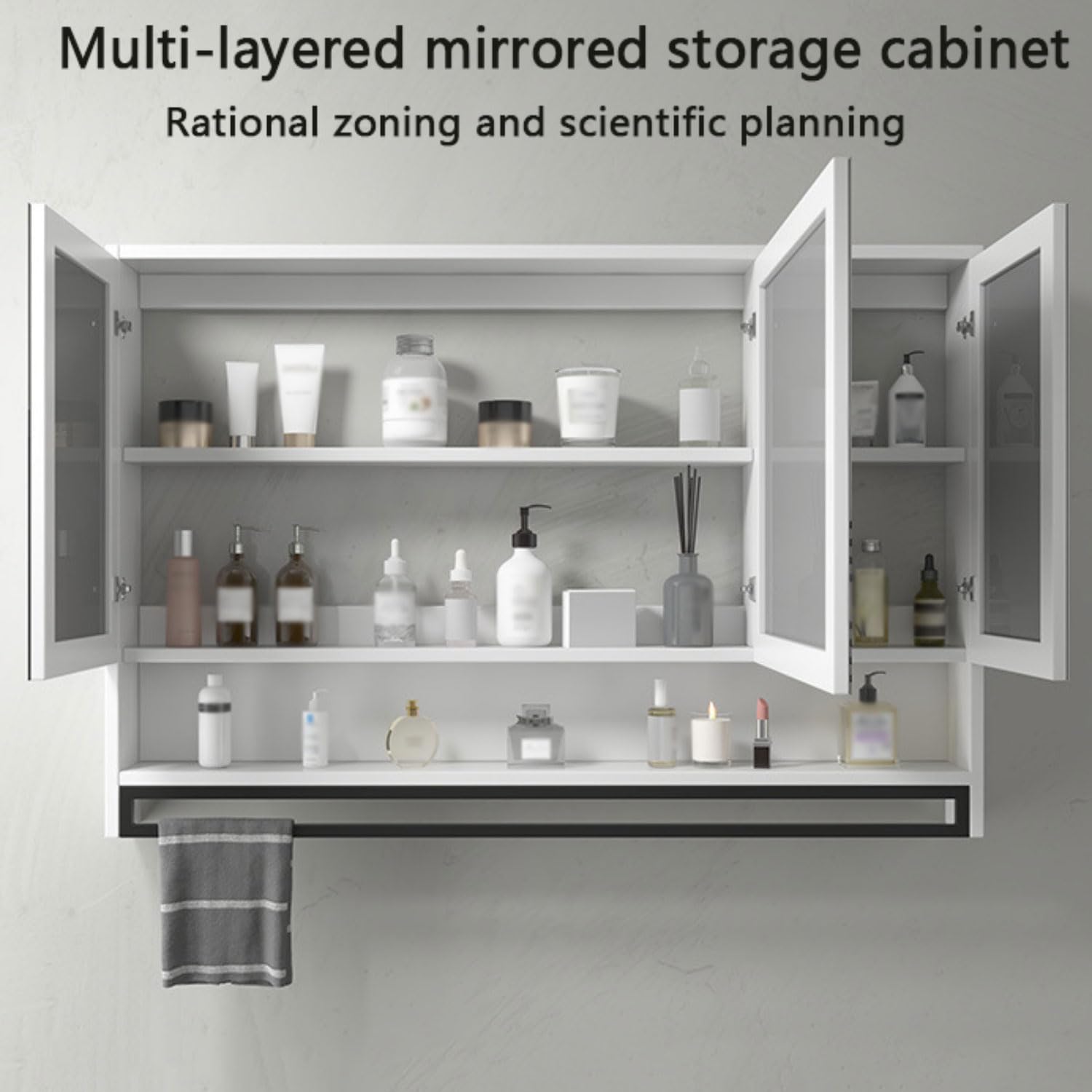 Specchio Contenitore Bagno Smart Mobile Specchio Bagno con LED Luce Armadietto da Bagno sospeso Armadietto a Specchio Antiappannamento modalità a 3 Colori Conservazione Mobile Bagno