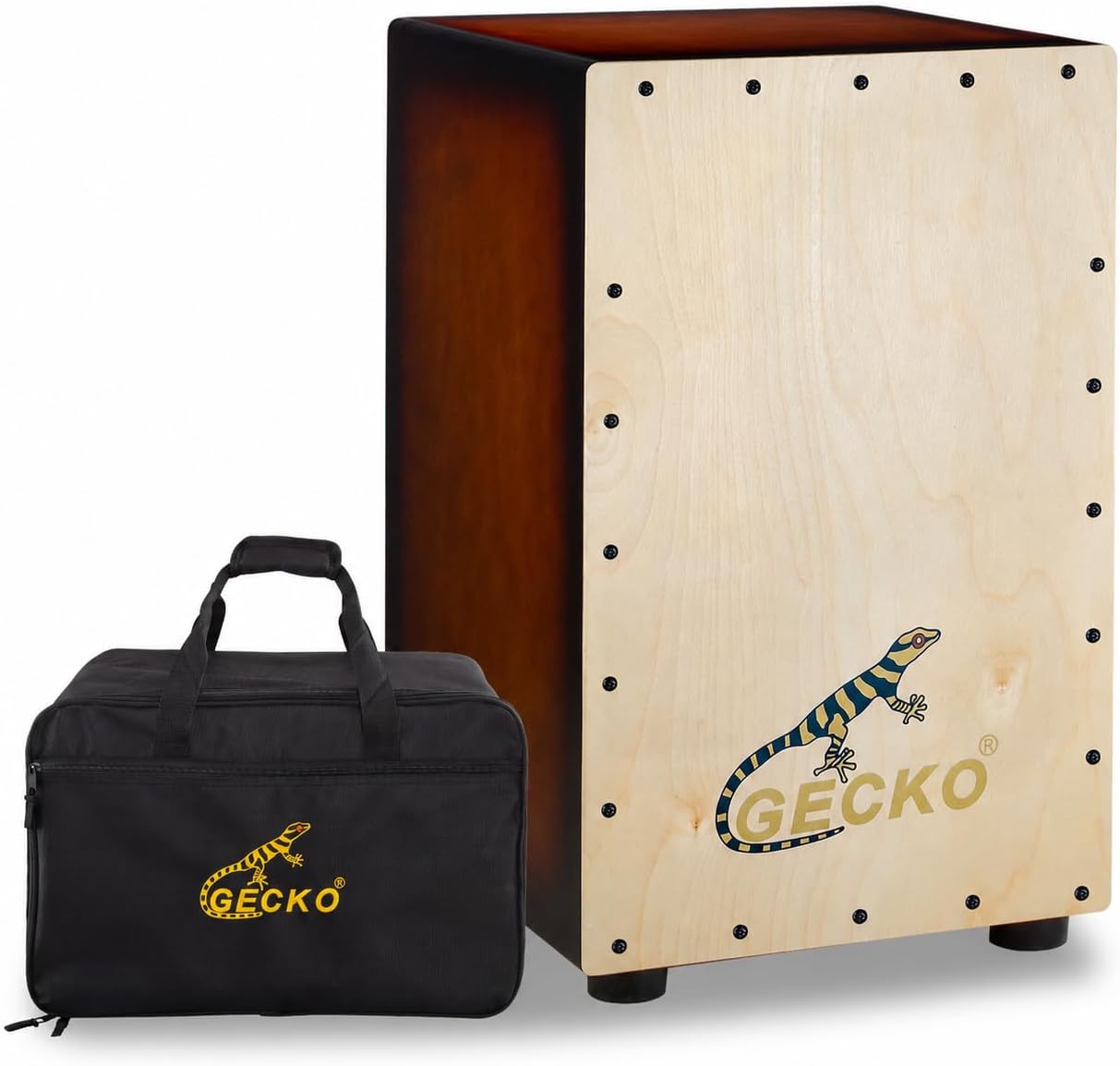 GECKO Cajon BOX Drum-Wooden Percussion Box, with Internal Adjustable Guitar Strings,2-YEAR WARRANTY