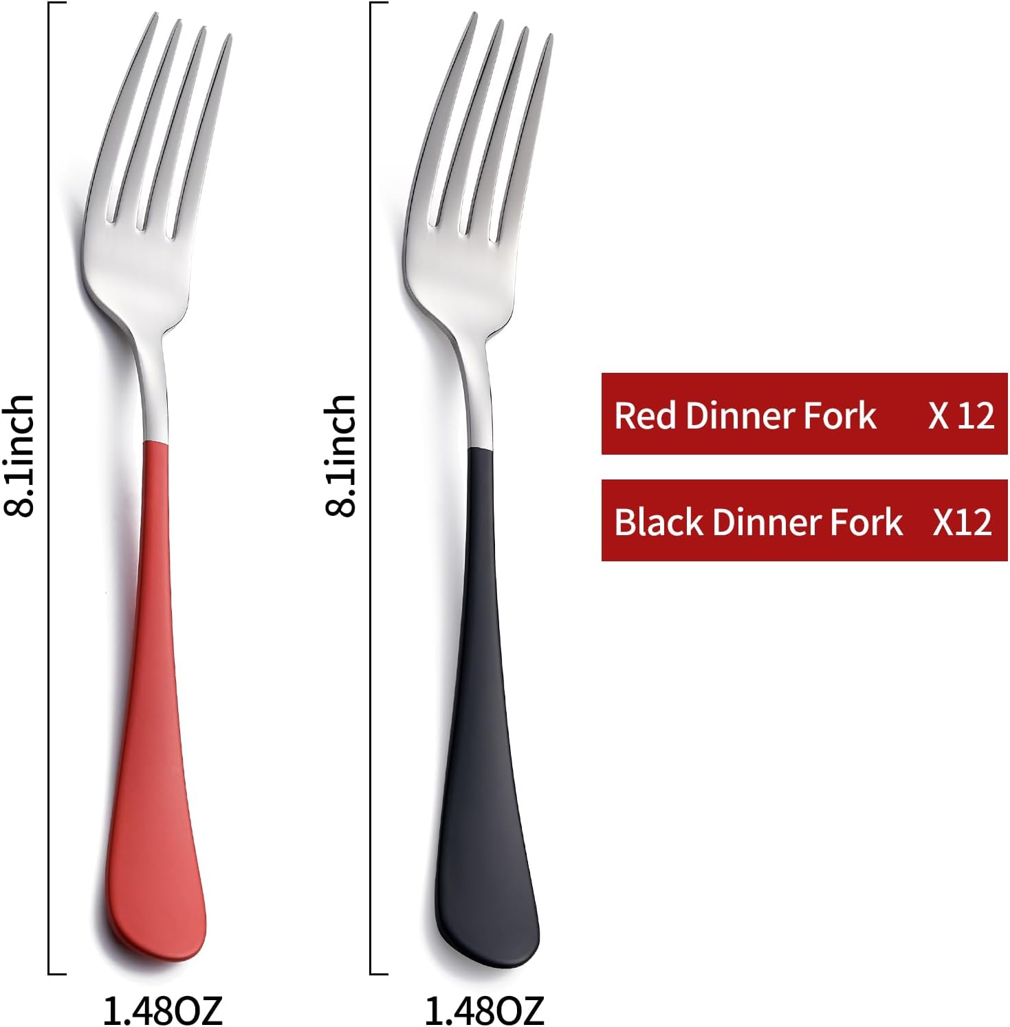 Red and Black Dinne Forks Set 24 Piece,Red and Black Handle Silverware Forks 18/0 Stainless Steel Flatware Bulk Forks,8.1-inch Dessert Forks Sets Table Forks Set of 24, Dishwasher Safe
