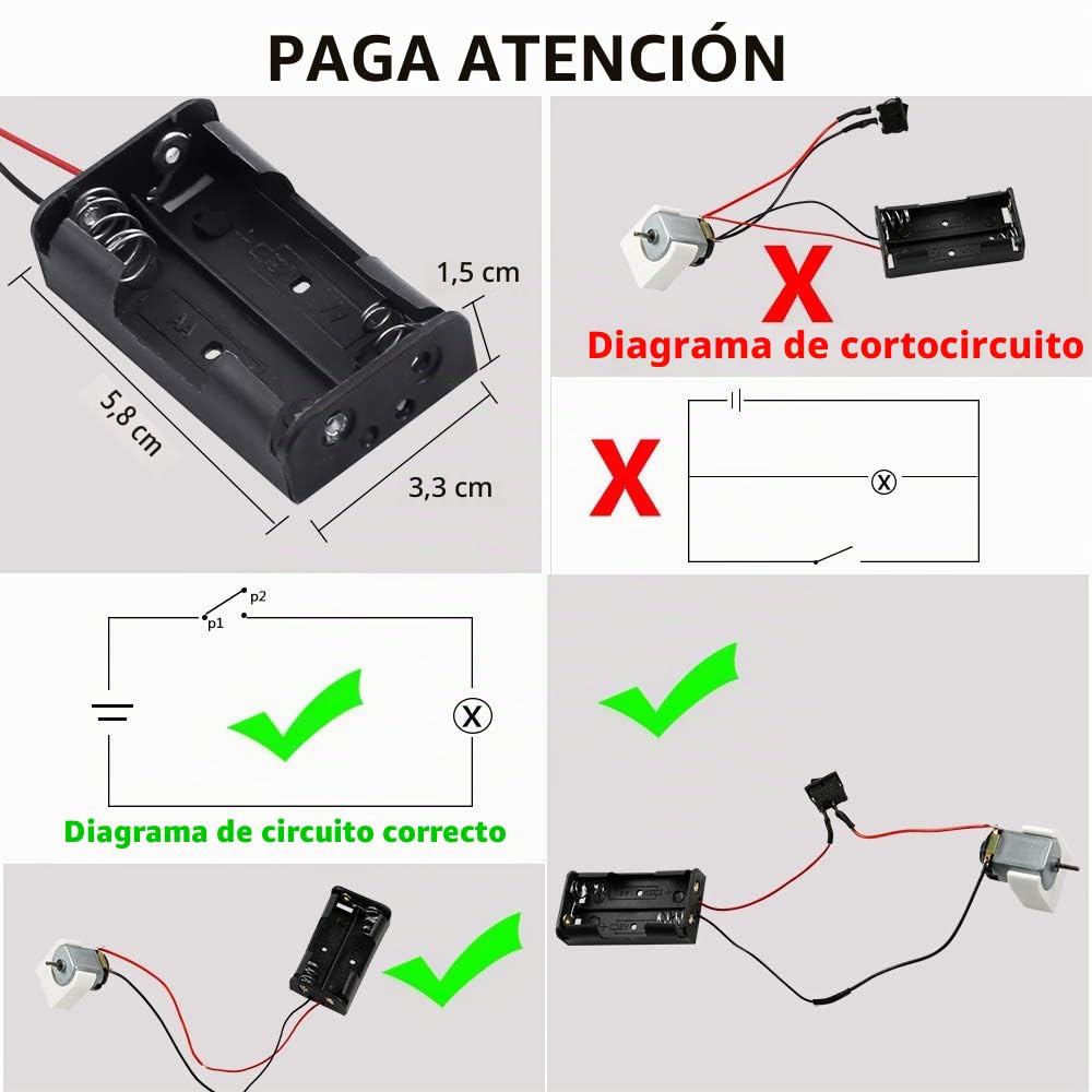 Sntieecr Juego de 6 motores de CC de 131 piezas, kit de experimento científico mini motor eléctrico de 1.5-3 V 15000 RPM con 66 bombillas, instrucciones, para niños DIY STEM proyecto de ingeniería