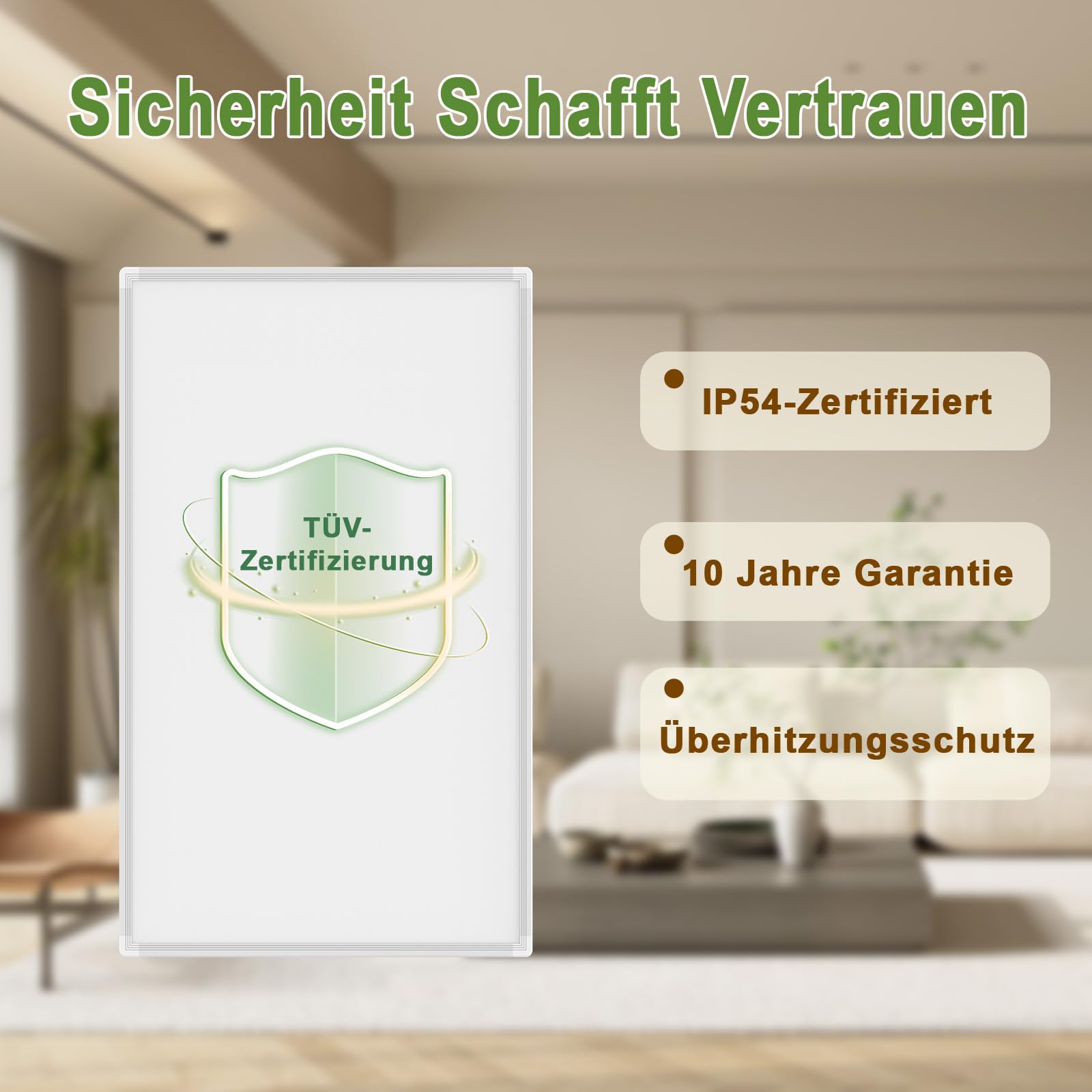 Behaglich Pannello Radiante Infrarossi 800W, Riscaldatore a Infrarossi per Montaggio a Parete Fino a 120 Gradi Celsius per 10-20㎡ - TÜV 10 Anni di Garanzia
