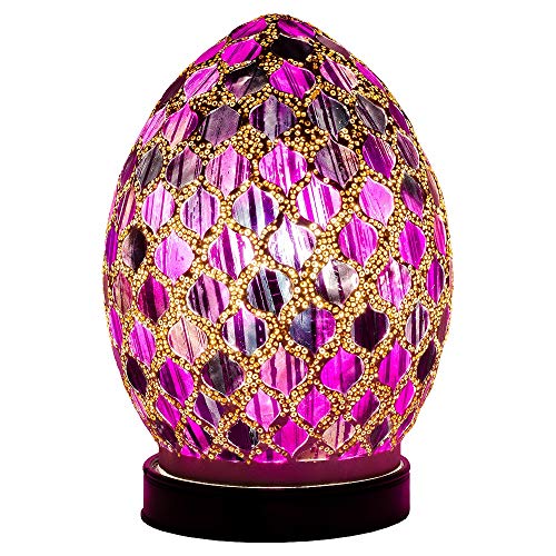 Britalia LED Purple Mosaic Tile Vintage Egg Table Lamp 20cm | 470 Lumen Warm White LED Lamp Included | Desk Light