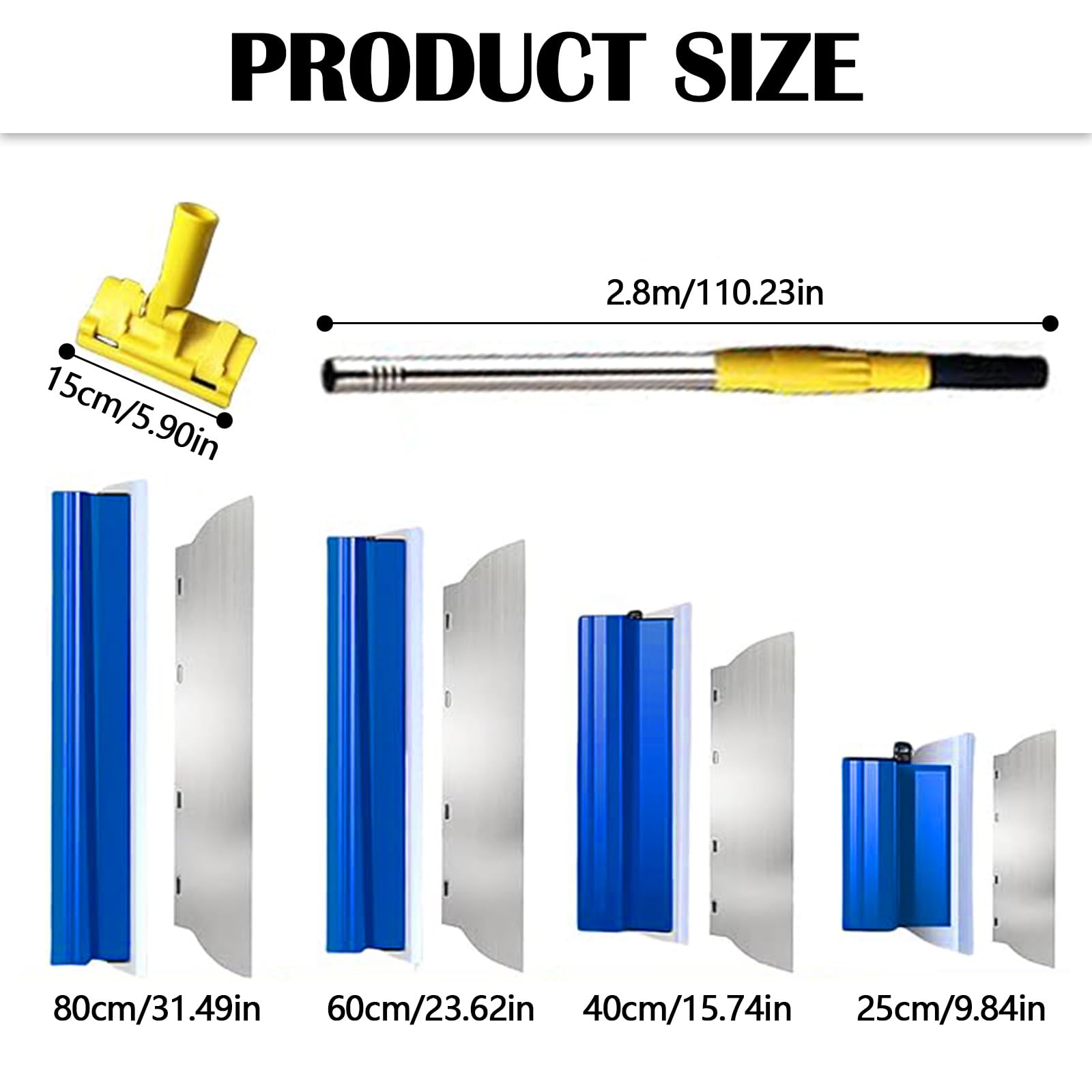 Spatola Superficie, Set Spatole 0,38mm 0,5mm 80cm/60cm/40cm/25cm Strumento Spatola Con Lama In Acciaio Inossidabile Set Spatole Superficie Decorazione Parete Un'Ampia Area Lavoro Con Asta Telescopica