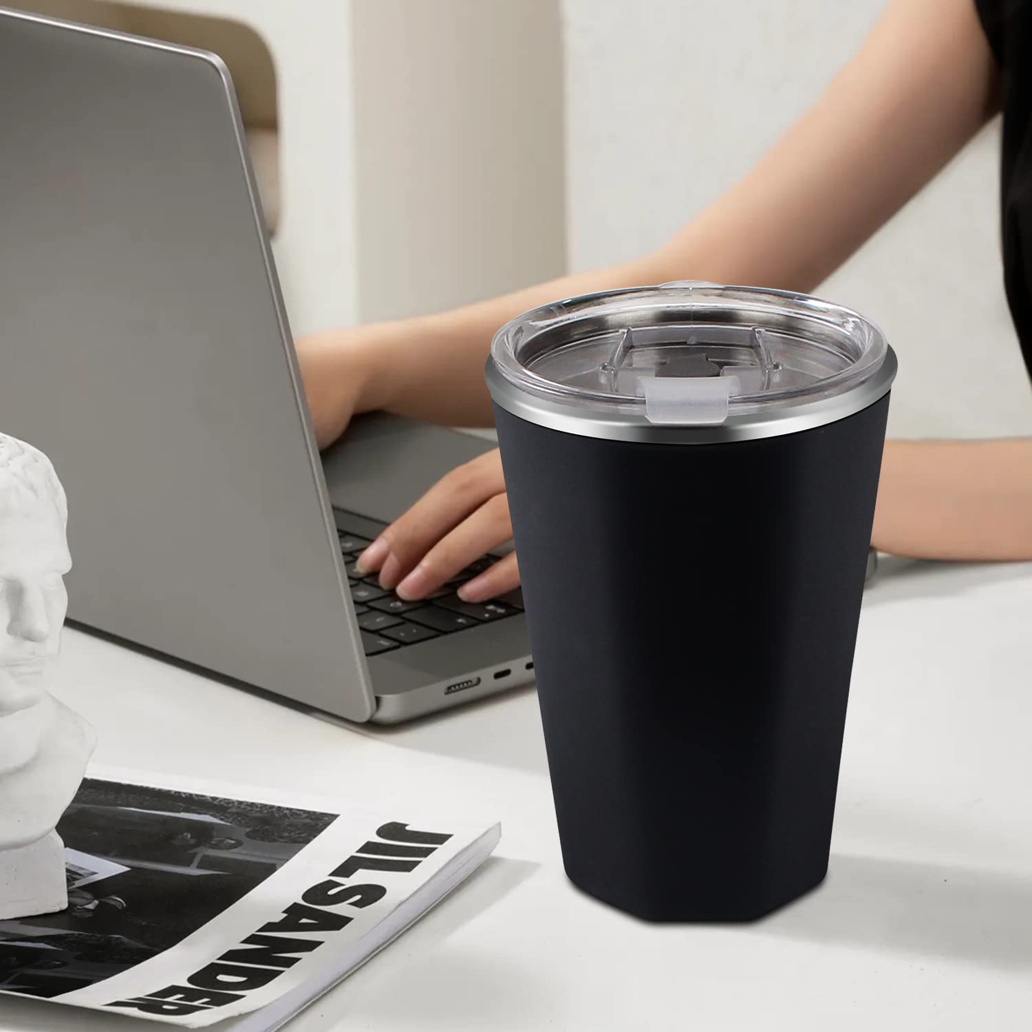 CYNROFVEN Freezing Coffee Cups 304 Stainless Steel Cooling Water Mug for Travel Camping Hiking Office Driving Silicone Tumbler with Lid & Straw 330ml