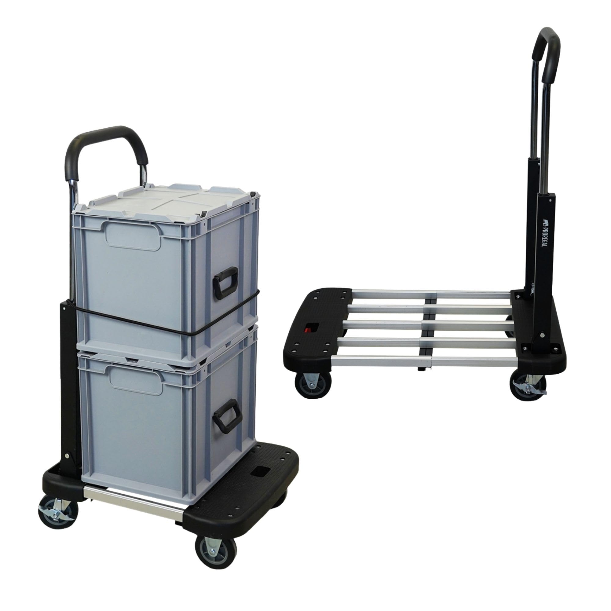 PROREGAL Klappbarer Profi-Transportwagen Taurus 150 | HxBxT 97x46x76cm | Traglast 150kg | Höhenverstellbarer Griff | Plattformwagen Transporthilfe Klappwagen Paketwagen Lagerwagen