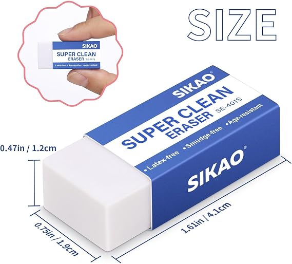 White Erasers, 6 Pack Block Pencil Erasers – Smudge-Free Latex-Free, Erasers for Kids School Supplies, Clean Erase for Homework, Office & Drawing (Art Use) | Smudge-Free Latex-Free, Erasers, Clean Erase for Homework, Office & Drawing (Art Use)