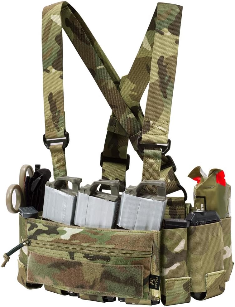 KRYDEX Tactical Chest Rig Elastic Cummerbund with 5.56/7.62 & Pistol Mag Pouch Holders,X Harness and Admin Pouch
