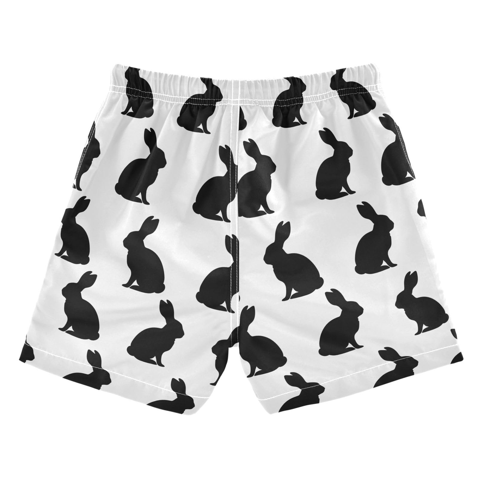 ALAZA Silhouette of Rabbit Black White Boys' Swim Trunks Beach Shorts Quick Dry Swimsuit 2T