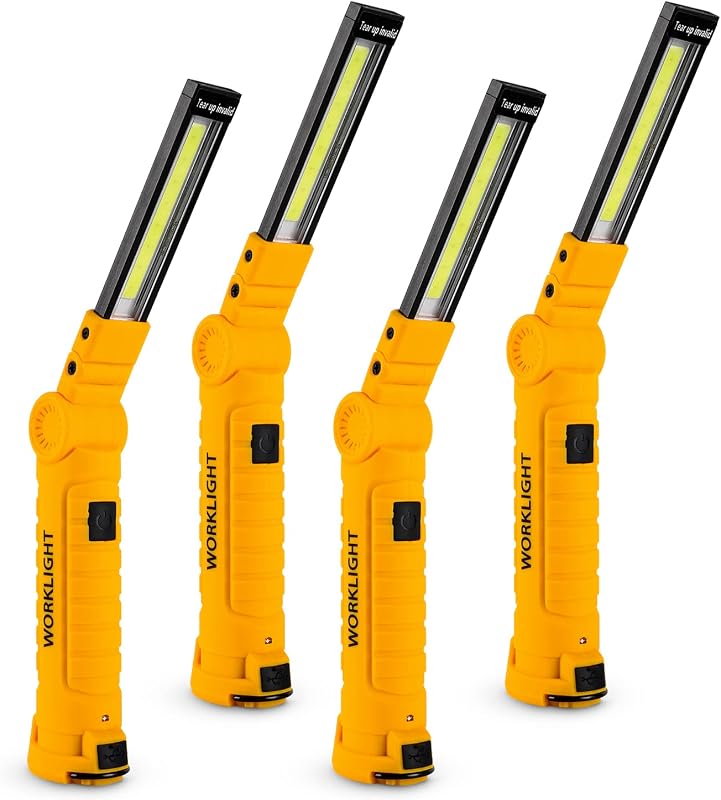 Lmaytech Paquete de 4 luces de trabajo LED recargables con base magnética y rotación de 360°, 5 modos para barbacoa, camping, lectura y reparación de automóviles