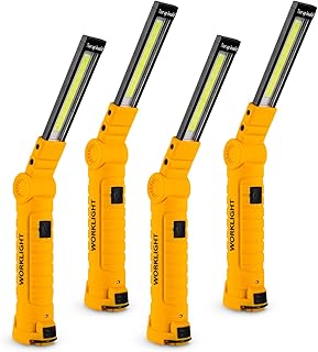 Lmaytech LED Work Light, COB Rechargeable Work Lights with Magnetic Base 360° Rotate and 5 Light Modes Flashlight for Car Repair and Emergency Use, Christmas Stocking Stuffers Gifts for Men (4 Pack)