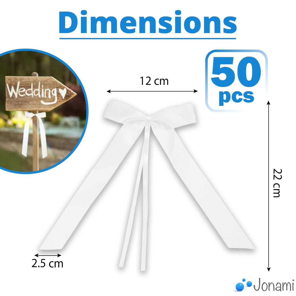 50 Nœuds Ruban Satin Blanc Pour Voiture Mariage - 25x12cm, Déco Facile