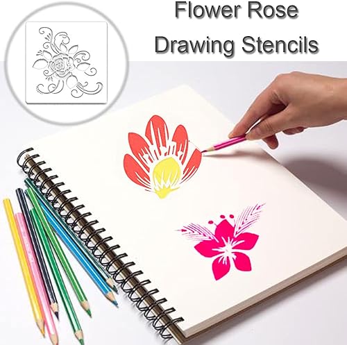 Miniatura 4 de 15 plantillas de plástico con temática de primavera, plantillas de dibujo de rosas y peonías, plantillas de manualidades reutilizables, plantillas