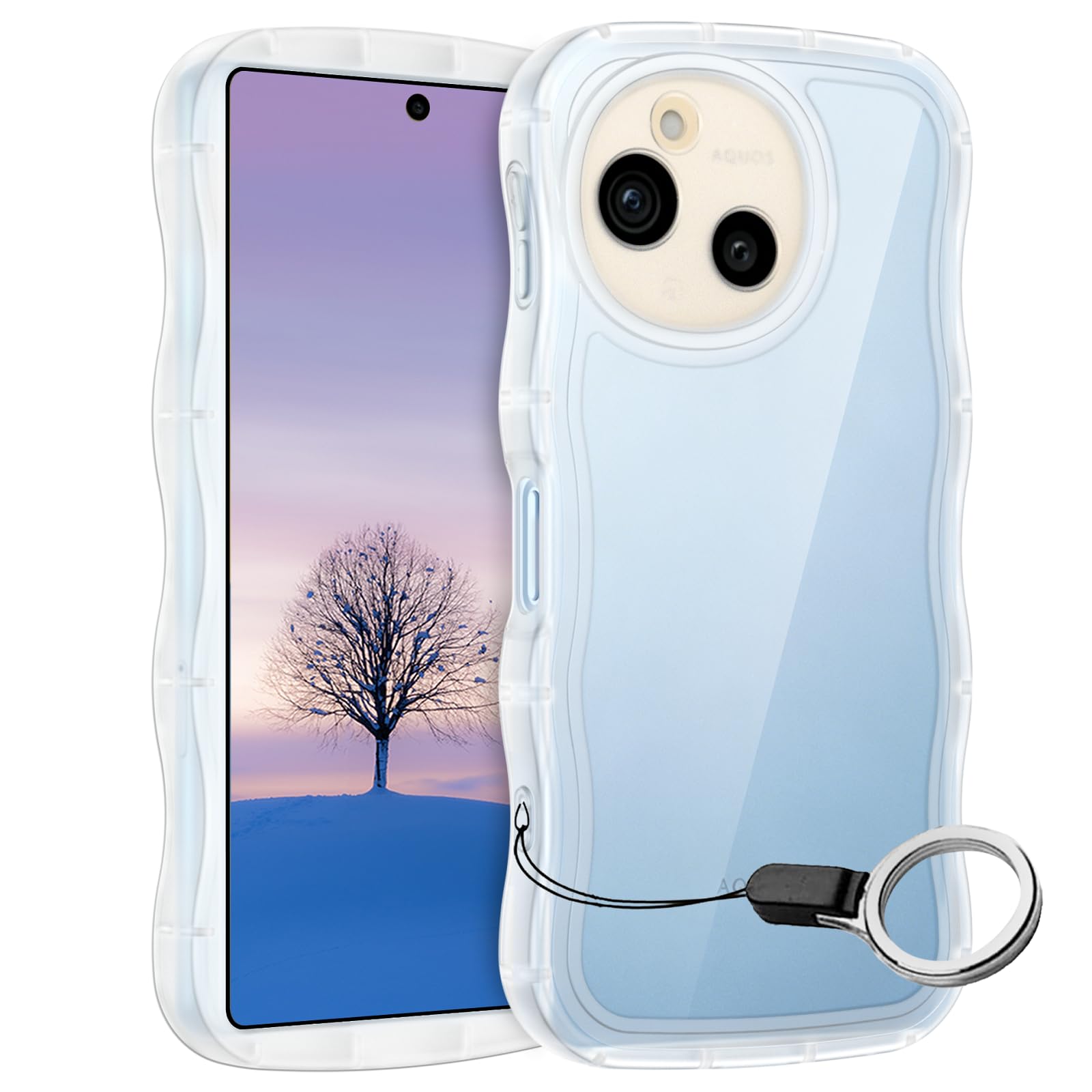 AQUOS sense10 sense9 ケース クリア ウェーブ SH-53F SH-M33 SH-53E SHG14 SH-M29 TPU波状のバンパー 透明 スマホケース かわいい うねうね アクオス センス9 10 ウェーブ デザイン 可愛い 韓国 女性用 薄型 人気 おしゃれ 耐衝撃 ストラップホール付き(クリア)