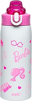 Zak Designs Barbie Sage Kids Water Bottle For School or Travel, 19oz Stainless Steel Water Bottle With Straw, Handle, and Leak-Proof, Pop-Up Spout Cover (Barbie)