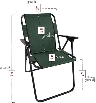 Bofigo Foldable Camping Chair, Green, 80cm Height, Sturdy Plastic Handles, Metal Body