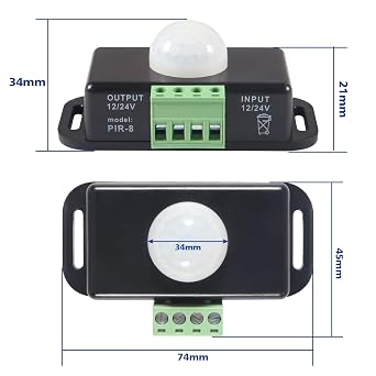 Motion Sensor Switch DC12V/24V PIR Sensor LED Switch Motion Function Cotroller for Cupboard Kitchen Stairs Bedroom Flexible LED Strips Light, Black 4 Pack