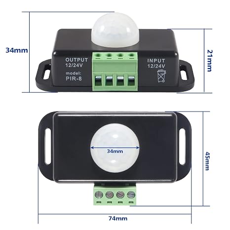 Motion Sensor Switch DC12V/24V PIR Sensor LED Switch Motion Function Cotroller for Cupboard Kitchen Stairs Bedroom Flexible LED Strips Light, Black 4 Pack