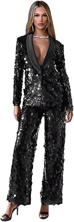 Sequin Suits for Women 2 Piece Sparkly Glitter Women Pant Suit Sexy Shiny Womens Suit Womens Suits for Party Wedding