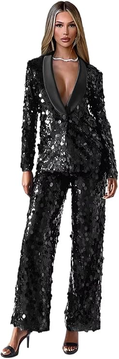 Sequin Suits for Women 2 Piece Sparkly Glitter Women Pant Suit Sexy Shiny Womens Suit Womens Suits for Party Wedding
